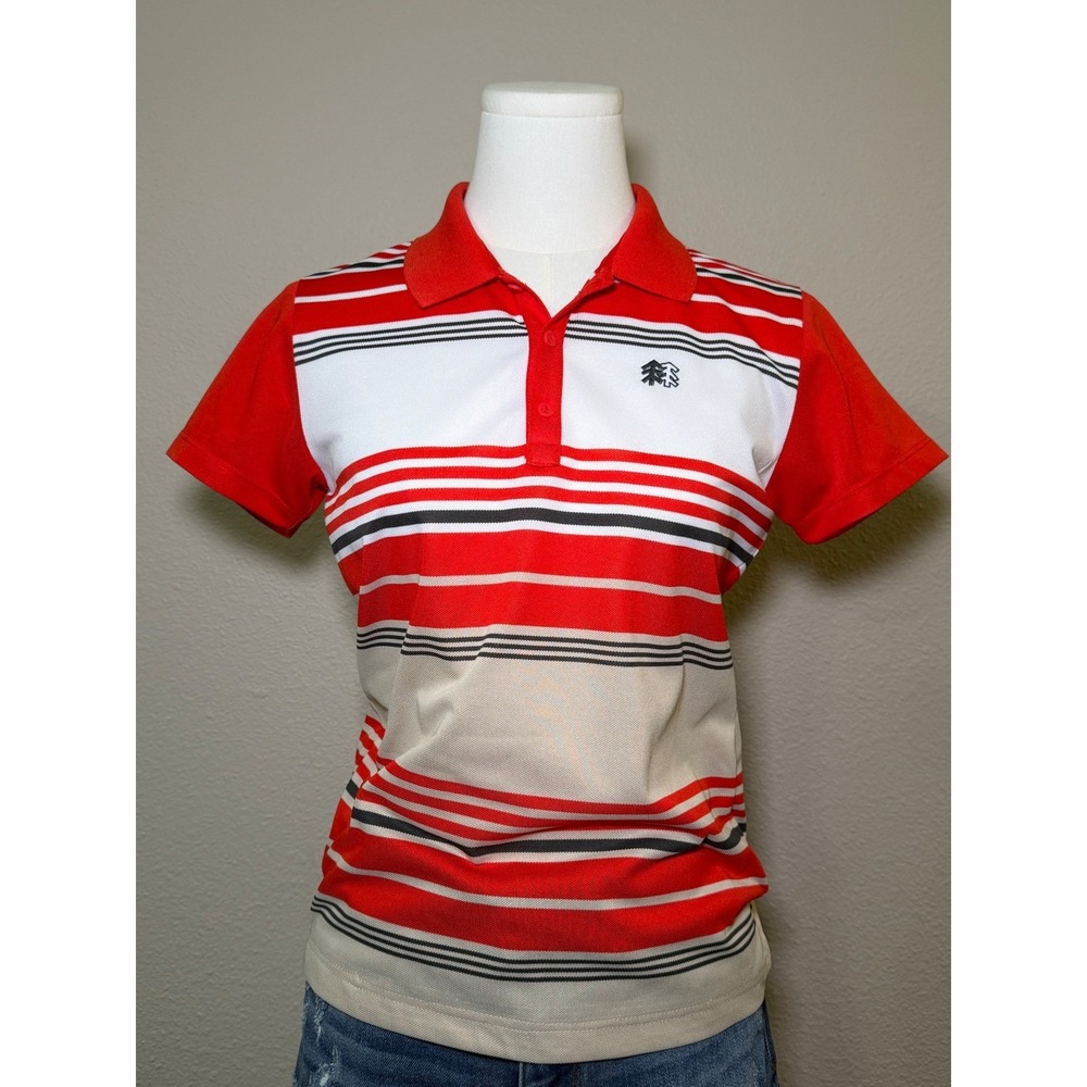 Kolon Sport Striped Performance Polo Shirt Red White Tan Size 90 Small Golf Top